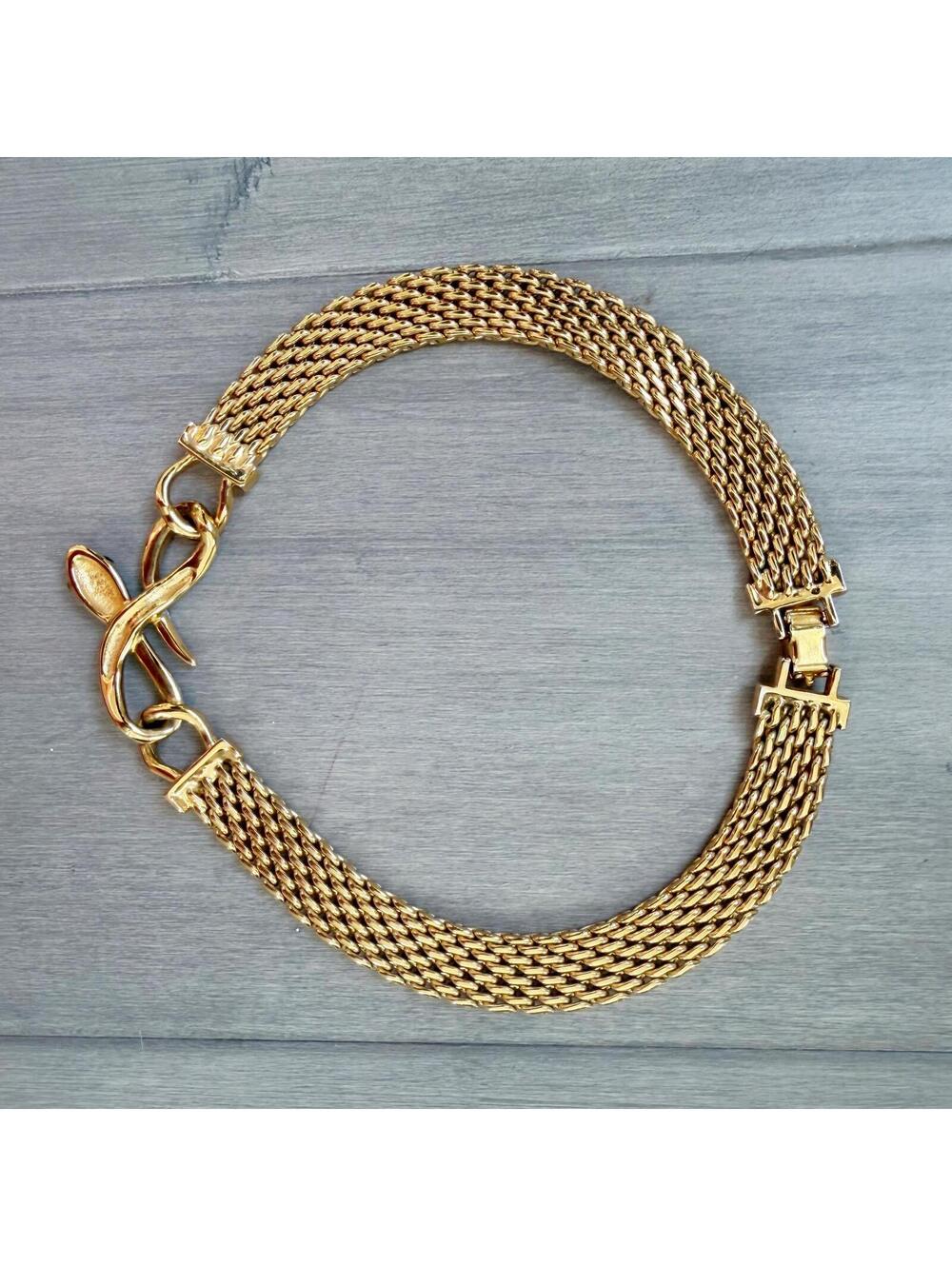 Vintage Gold Tone | Rhinestone Snake Chain Necklace - Picture 8 of 10